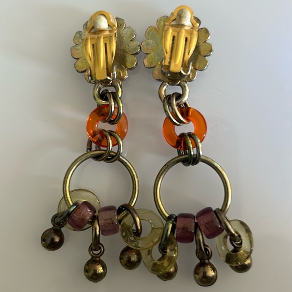 Jean Paul Gaultier LUXURY Clip On BRASS & LUCITE Earrings 3” long - EUC - Picture 6 of 7